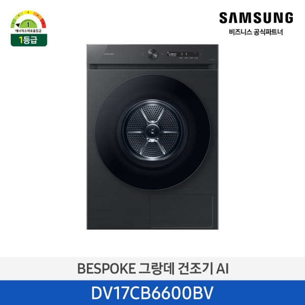 BESPOKE 그랑데 건조기 AI 17kg 블랙 [심플컨트롤] 1등급 DV17CB6600BV