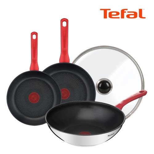 [Tefal] 테팔 에디션 레드 인덕션 프라이팬  20cm+24cm+궁중팬28cm+유리뚜껑
