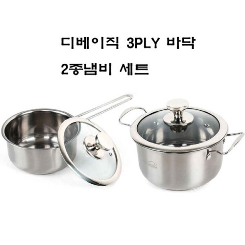 [디베이직] 3중바닥 스텐 IH인덕션 냄비 2종 4P세트(18편수,20양수)