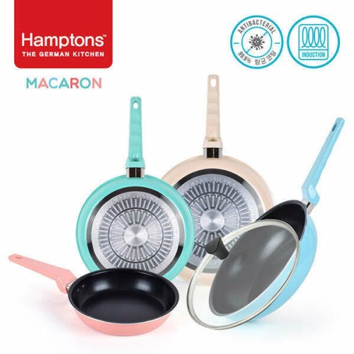 [Hamptons] 햄튼 99.9% 항균 마카롱 인덕션 후라이팬 4종5P세트(22,26,28후라이팬,28궁중팬,28유리뚜껑), HTMC-22F26F28F28W28G