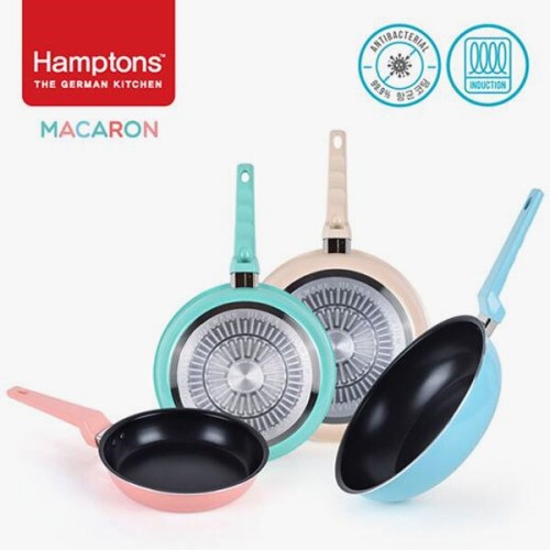 [Hamptons] 햄튼 99.9% 항균 마카롱 인덕션 후라이팬 4종세트(22,26,28후라이팬,28궁중팬), HTMC-22F26F28F28W