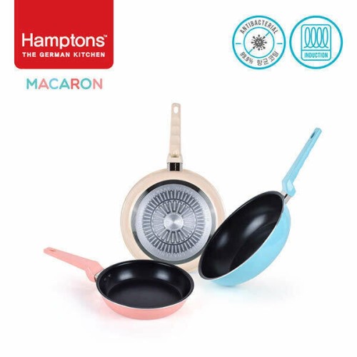 [Hamptons] 햄튼 99.9% 항균 마카롱 인덕션 후라이팬 3종세트 B(22,28후라이팬,28궁중팬), HTMC-22F28F28W