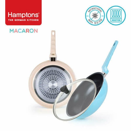 [Hamptons] 햄튼 99.9% 항균 마카롱 인덕션 후라이팬 2종3P세트(28후라이팬,28궁중팬,28유리뚜껑), HTMC-28F28W28G