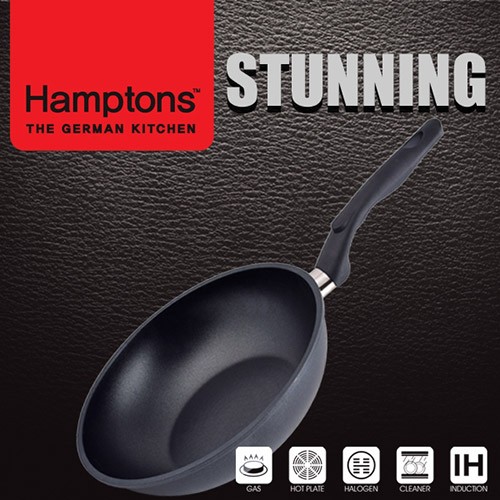 [Hamptons] 독일 햄튼 스터닝 다이캐스팅 인덕션 블랙 궁중팬 28CM, HTSF-28W