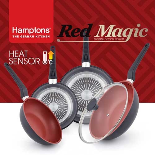 [Hamptons] 독일 햄튼 레드매직 인덕션 후라이팬4종 5P세트(24,28후라이팬,24,28궁중팬,28유리뚜껑), HTR-4F8F4W8W8G
