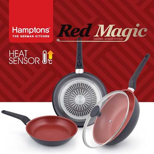 [Hamptons] 독일 햄튼 레드매직 인덕션 후라이팬 3종4P세트(24,28후라이팬,28궁중팬,28유리뚜껑), HTR-4F8F8W8G