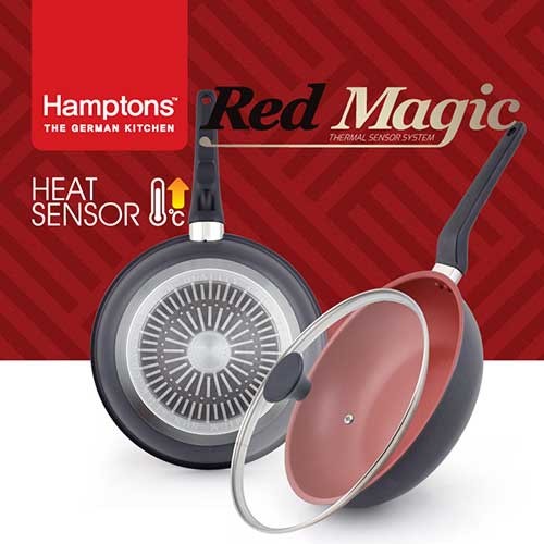 [Hamptons] 독일 햄튼 레드매직 인덕션 후라이팬 2종세트 3P(28후라이팬,28궁중팬,28유리뚜껑), HTR-8F8W8G