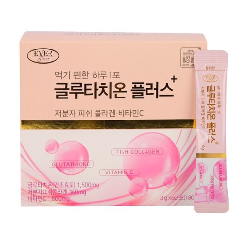 [에버그린] 글루타치온플러스 3g x 60포(저분자 피쉬 콜라겐, 비타민)