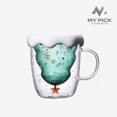 [마이픽] 크리스마스 트리 더블레이어 유리컵 300ml, MPC-XMASM01